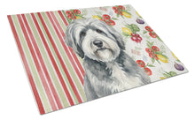 Load image into Gallery viewer, Gray and White Old English Sheepdog Vegetables Glass Cutting Board