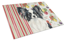 Load image into Gallery viewer, Black and White Papillon Vegetables Glass Cutting Board