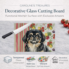 Load image into Gallery viewer, Black and Tan Pekingese Vegetables Glass Cutting Board