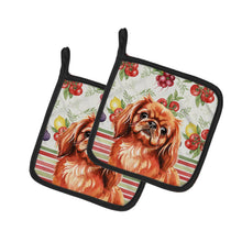 Load image into Gallery viewer, Red Pekingese Vegetables Pair of Pot Holders