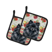 Load image into Gallery viewer, Black Pomeranian Vegetables Pair of Pot Holders