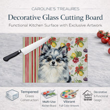 Load image into Gallery viewer, Blue Merle Pomeranian Vegetables Glass Cutting Board