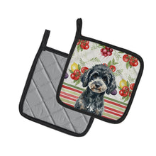 Load image into Gallery viewer, Miniature Black Poodle Vegetables Pair of Pot Holders