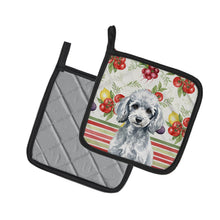 Load image into Gallery viewer, Miniature Silver Poodle Vegetables Pair of Pot Holders
