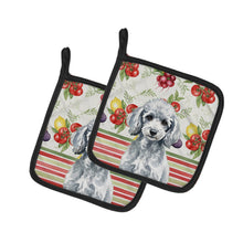 Load image into Gallery viewer, Miniature Silver Poodle Vegetables Pair of Pot Holders