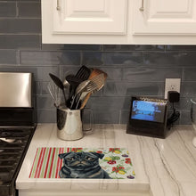 Load image into Gallery viewer, Black Pug Vegetables Glass Cutting Board