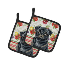 Load image into Gallery viewer, Black Pug Vegetables Pair of Pot Holders