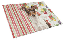 Load image into Gallery viewer, Chocolate and White Rat Terrier Vegetables Glass Cutting Board