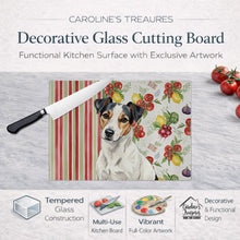 Load image into Gallery viewer, White with Black Markings Russell Terrier Vegetables Glass Cutting Board