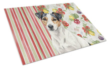 Load image into Gallery viewer, White with Black Markings Russell Terrier Vegetables Glass Cutting Board