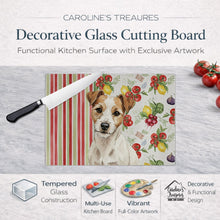 Load image into Gallery viewer, White with Tan Markings Russell Terrier Vegetables Glass Cutting Board