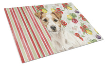 Load image into Gallery viewer, White with Tan Markings Russell Terrier Vegetables Glass Cutting Board