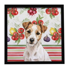 Load image into Gallery viewer, White with Tan Markings Russell Terrier Vegetables Framed Metal Print