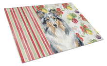 Load image into Gallery viewer, Blue Merle Sheltie Vegetables Glass Cutting Board