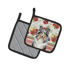 Load image into Gallery viewer, Blue Merle Sheltie Vegetables Pair of Pot Holders