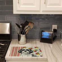 Load image into Gallery viewer, Black and White Shih Tzu Vegetables Glass Cutting Board