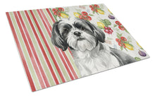 Load image into Gallery viewer, Black and White Shih Tzu Vegetables Glass Cutting Board