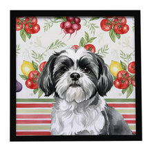 Load image into Gallery viewer, Black and White Shih Tzu Vegetables Framed Metal Print