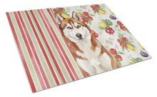 Load image into Gallery viewer, Red and White Siberian Husky Vegetables Glass Cutting Board