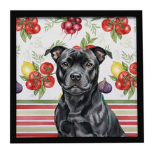 Load image into Gallery viewer, Black Staffordshire Bull Terrier Vegetables Framed Metal Print