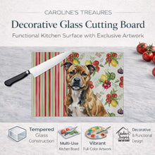 Load image into Gallery viewer, Brindle Staffordshire Bull Terrier Vegetables Glass Cutting Board