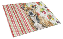 Load image into Gallery viewer, Brindle Staffordshire Bull Terrier Vegetables Glass Cutting Board