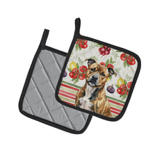 Load image into Gallery viewer, Brindle Staffordshire Bull Terrier Vegetables Pair of Pot Holders