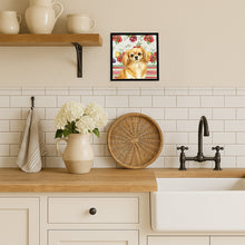 Load image into Gallery viewer, Gold Tibetan Spaniel Vegetables Framed Metal Print