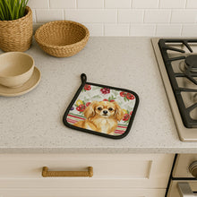 Load image into Gallery viewer, Gold Tibetan Spaniel Vegetables Pair of Pot Holders