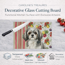 Load image into Gallery viewer, Grey and White Tibetan Spaniel Vegetables Glass Cutting Board