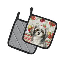 Load image into Gallery viewer, Grey and White Tibetan Spaniel Vegetables Pair of Pot Holders