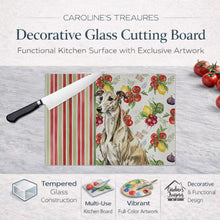 Load image into Gallery viewer, Brindle Whippet Vegetables Glass Cutting Board