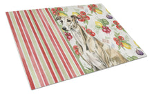 Load image into Gallery viewer, Brindle Whippet Vegetables Glass Cutting Board