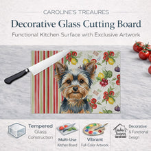 Load image into Gallery viewer, Blue and Tan Yorkshire Terrier Vegetables Glass Cutting Board