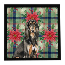 Load image into Gallery viewer, Black &amp; Tan Afghan Hound Christmas PoinsettIas Framed Metal Print