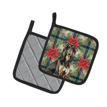 Load image into Gallery viewer, Black &amp; Tan Afghan Hound Christmas PoinsettIas Pair of Pot Holders