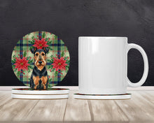 Load image into Gallery viewer, Airedale Terrier Christmas PoinsettIas Large Sandstone Coasters Pack of 4
