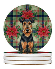 Load image into Gallery viewer, Airedale Terrier Christmas PoinsettIas Large Sandstone Coasters Pack of 4