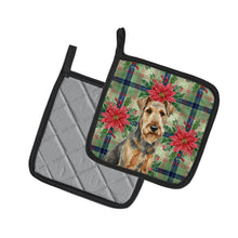 Load image into Gallery viewer, Grizzle Airedale Terrier Christmas PoinsettIas Pair of Pot Holders