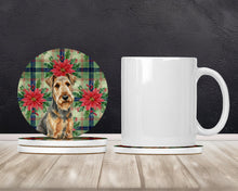 Load image into Gallery viewer, Grizzle Airedale Terrier Christmas PoinsettIas Large Sandstone Coasters Pack of 4