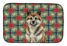 Load image into Gallery viewer, Brindle Akita Christmas PoinsettIas Dish Drying Mat