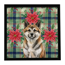 Load image into Gallery viewer, Brindle Akita Christmas PoinsettIas Framed Metal Print