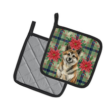 Load image into Gallery viewer, Brindle Akita Christmas PoinsettIas Pair of Pot Holders