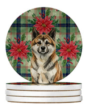 Load image into Gallery viewer, Brindle Akita Christmas PoinsettIas Large Sandstone Coasters Pack of 4