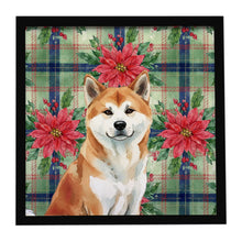 Load image into Gallery viewer, Red Akita Christmas PoinsettIas Framed Metal Print