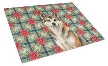 Load image into Gallery viewer, Sesame Akita Christmas PoinsettIas Glass Cutting Board