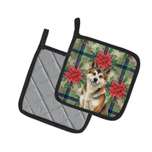 Load image into Gallery viewer, Sesame Akita Christmas PoinsettIas Pair of Pot Holders
