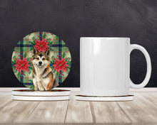 Load image into Gallery viewer, Sesame Akita Christmas PoinsettIas Large Sandstone Coasters Pack of 4
