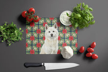 Load image into Gallery viewer, White Akita Christmas PoinsettIas Glass Cutting Board