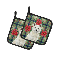 Load image into Gallery viewer, White Akita Christmas PoinsettIas Pair of Pot Holders